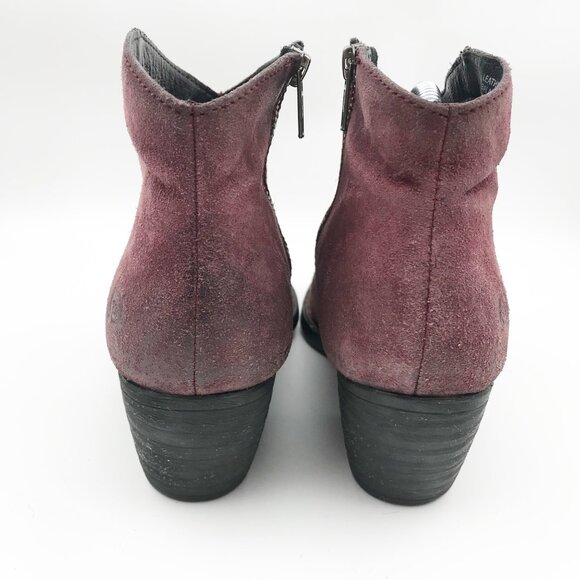 BORN Burgundy Suede Western Distressed Leather Ankle Booties Boots Womens 10 - Picture 5 of 13